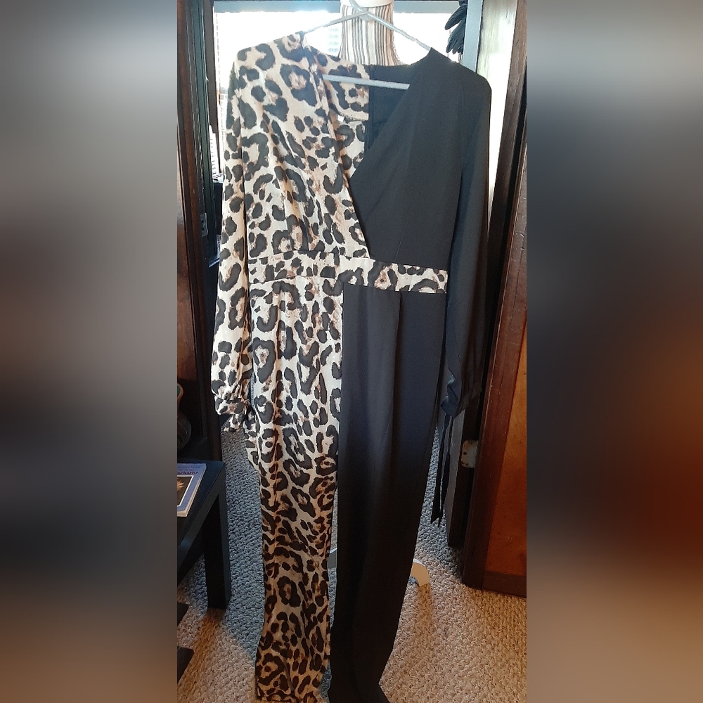 Leopard Print and Black Jumpsuit